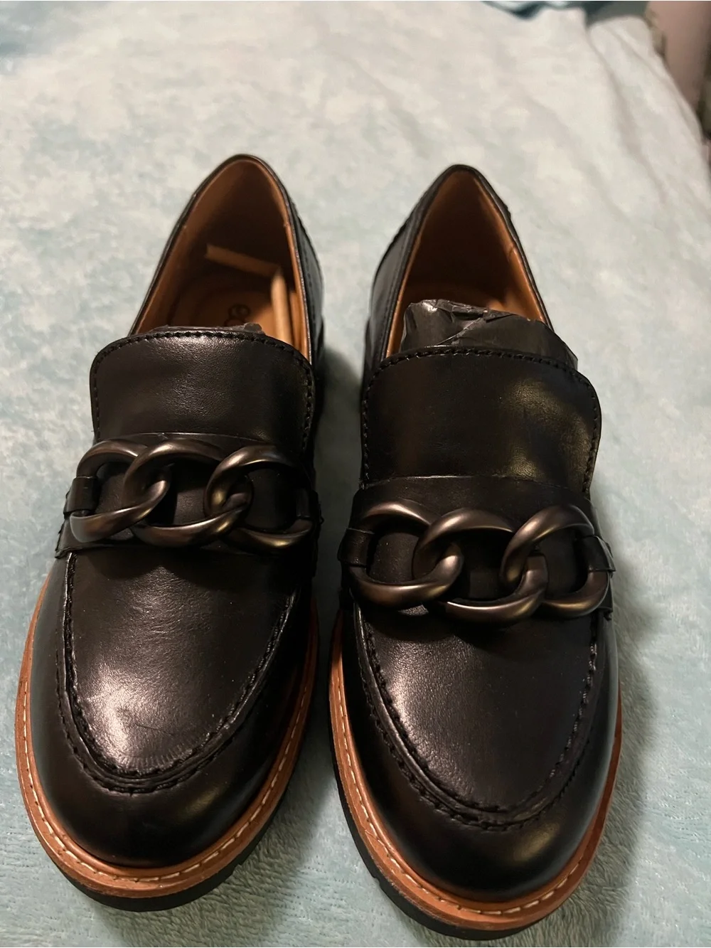 Earth Black Leather Men's Chain-Detail Slip-On Loafers